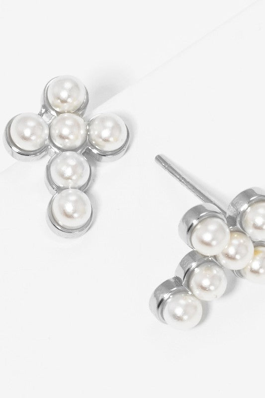 Pearl Cross Gold Dipped Post Earrings