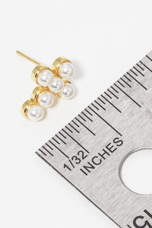 Pearl Cross Gold Dipped Post Earrings