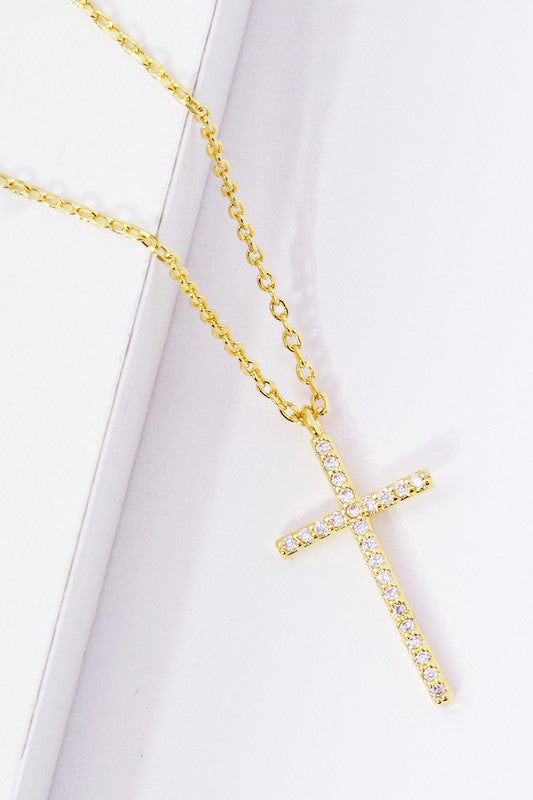 CZ Gold-Dipped Cross Necklace