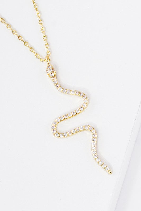 CZ Gold-Dipped Snake Pendant Necklace