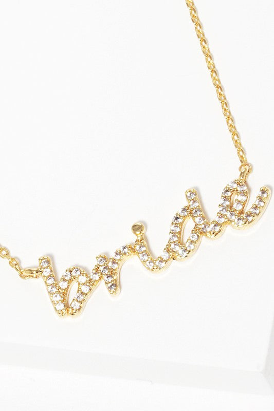 CZ Gold-Dipped BRIDE Pendant Necklace