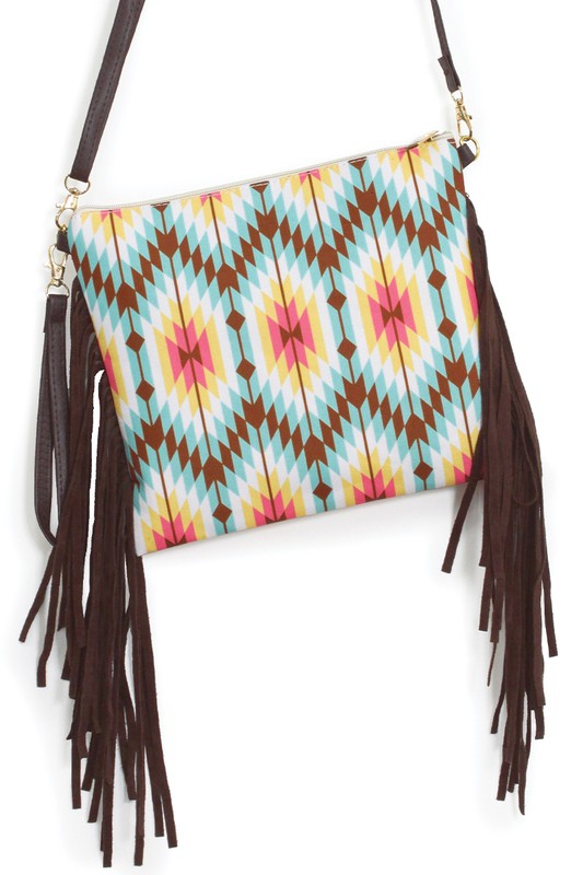 Aztec Print Crossbody with Tassels