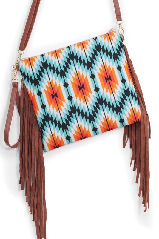 Aztec Print Crossbody with Tassels