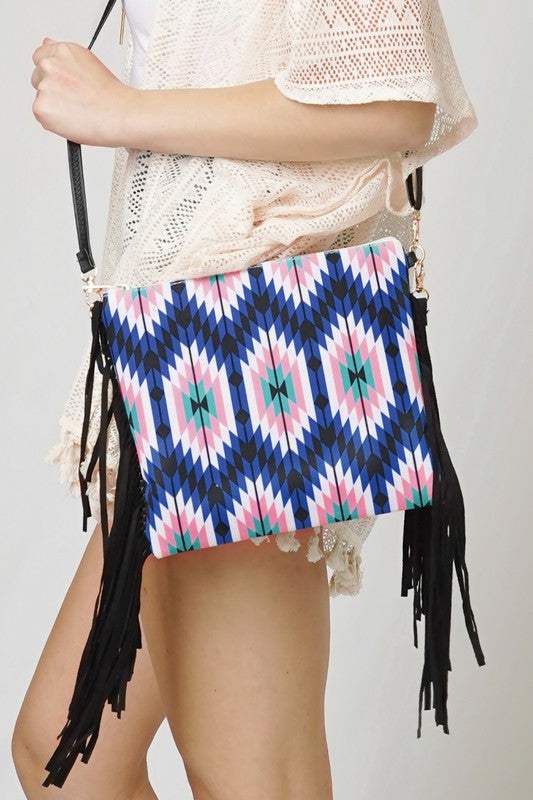 Aztec Print Crossbody with Tassels