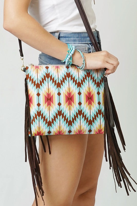 Aztec Print Crossbody with Tassels