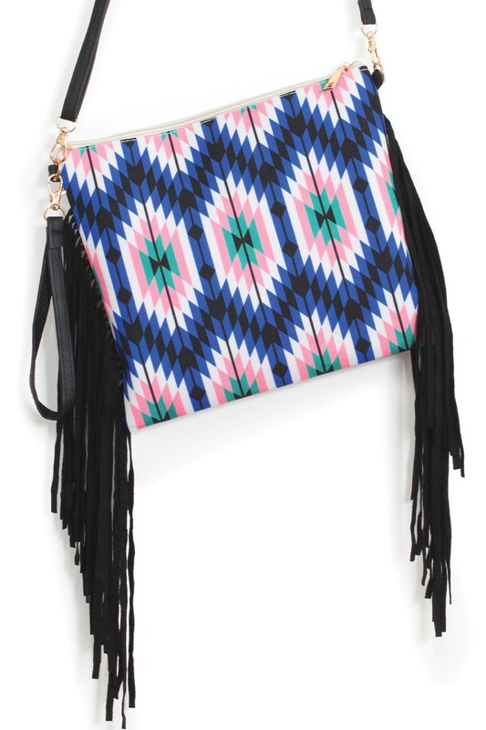 Aztec Print Crossbody with Tassels