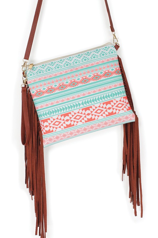 Aztec Striped Print Crossbody with Tassels