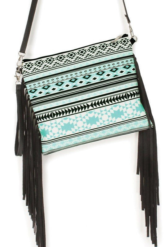 Aztec Striped Print Crossbody with Tassels