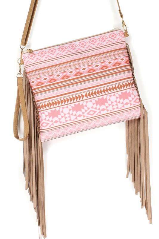 Aztec Striped Print Crossbody with Tassels