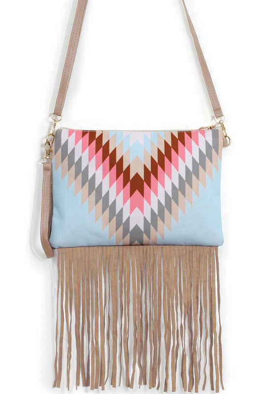 Aztec Printed Crossbody with Tassels