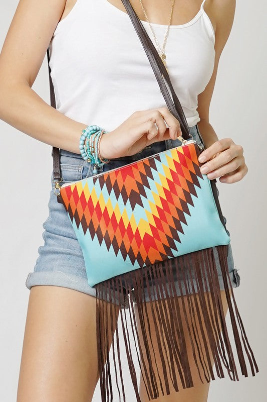 Aztec Printed Crossbody with Tassels