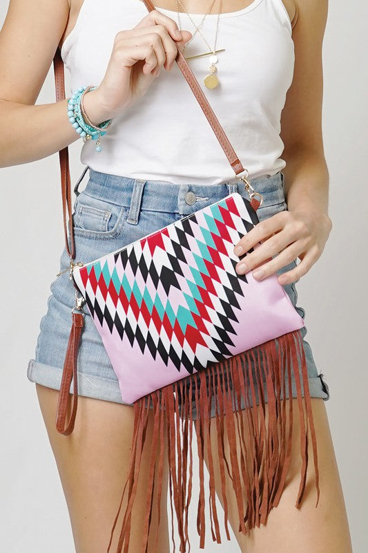 Aztec Printed Crossbody with Tassels