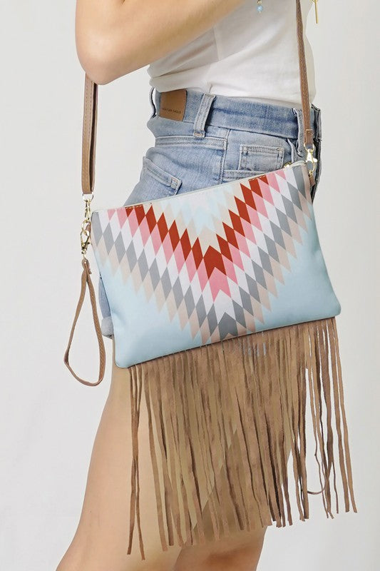 Aztec Printed Crossbody with Tassels