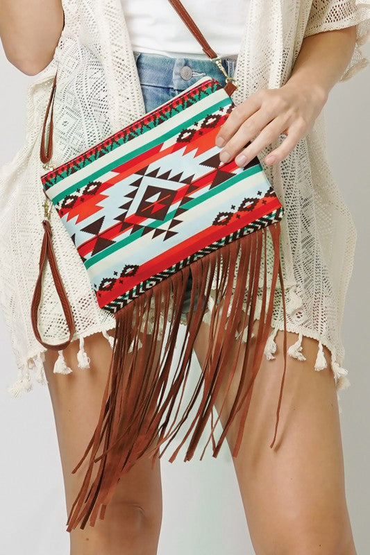 Aztec Striped Crossbody with Tassels