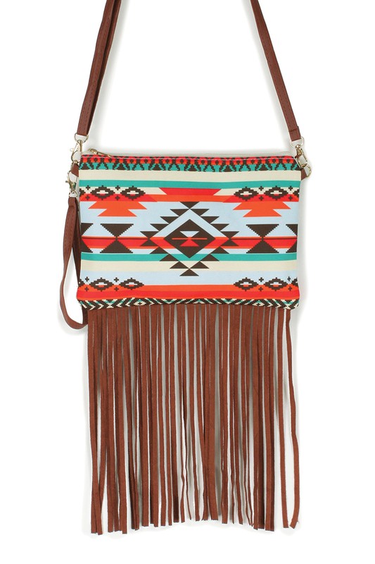 Aztec Striped Crossbody with Tassels