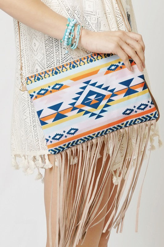 Aztec Striped Crossbody with Tassels