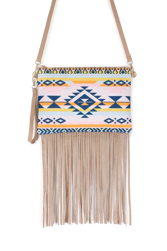 Aztec Striped Crossbody with Tassels