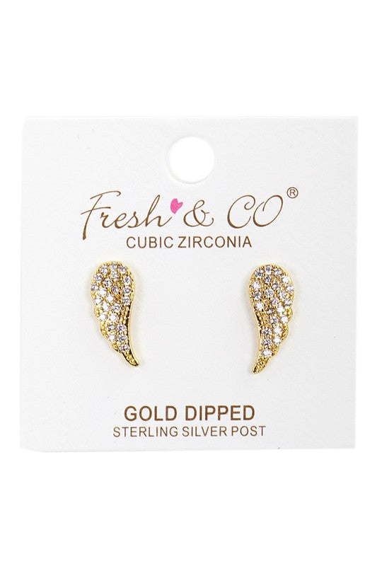 CZ Gold-Dipped Wings Earrings