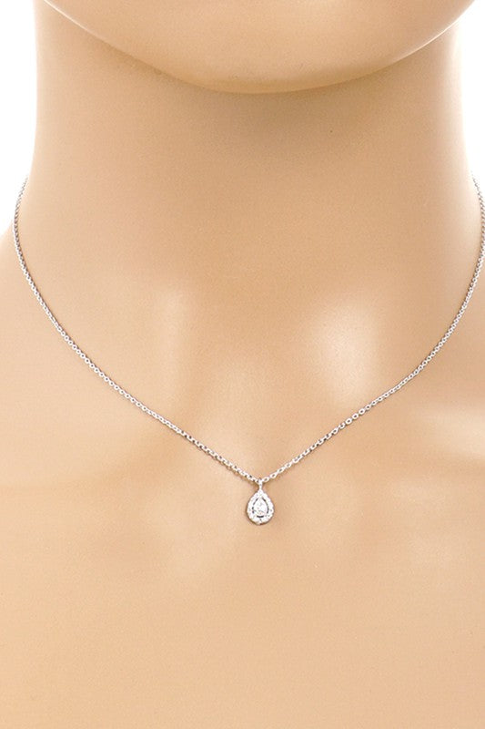 CZ Gold-Dipped Teardrop Rhinestone Necklace