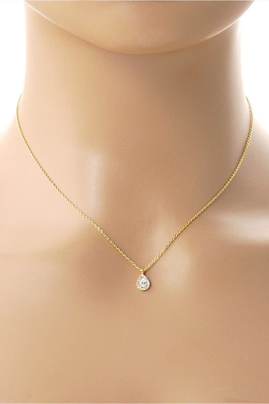 CZ Gold-Dipped Teardrop Rhinestone Necklace