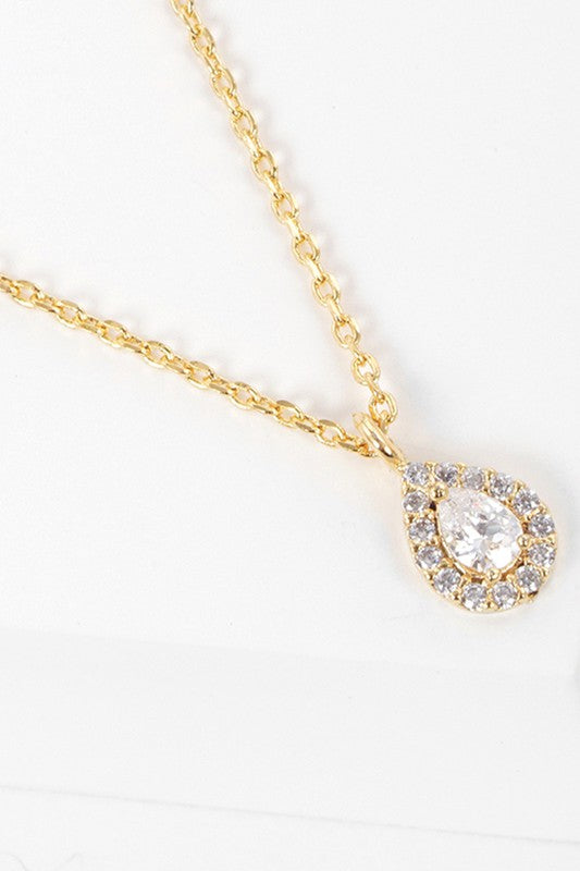 CZ Gold-Dipped Teardrop Rhinestone Necklace