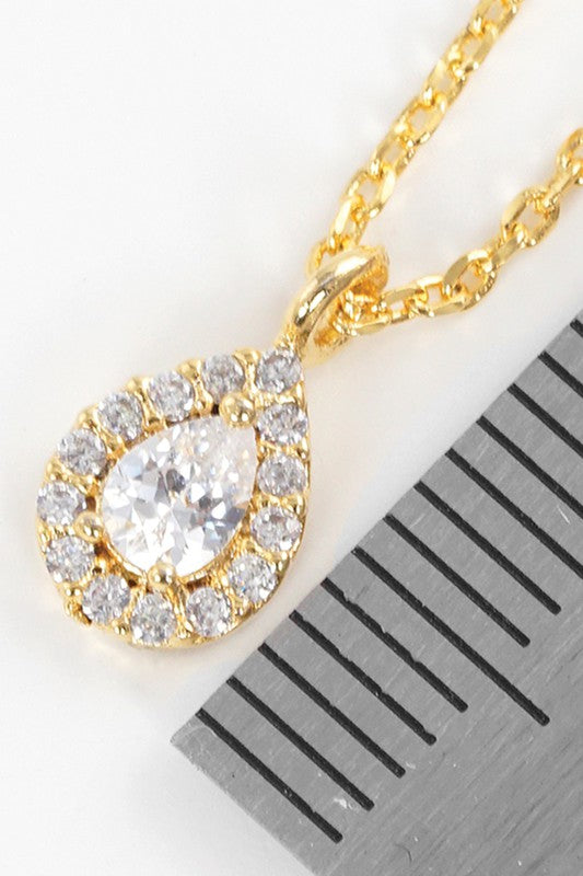 CZ Gold-Dipped Teardrop Rhinestone Necklace