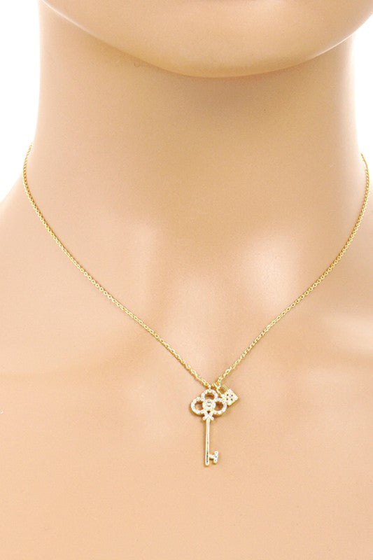 CZ Gold-Dipped Key Necklace