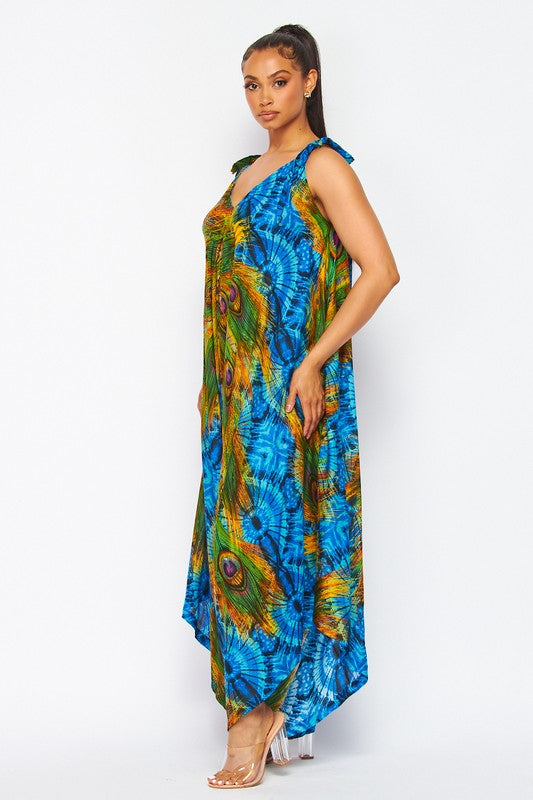 PEACOCK PRINT HAREM JUMPSUITS