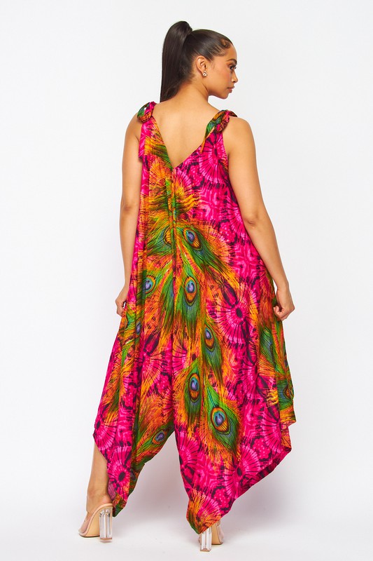 PEACOCK PRINT HAREM JUMPSUITS