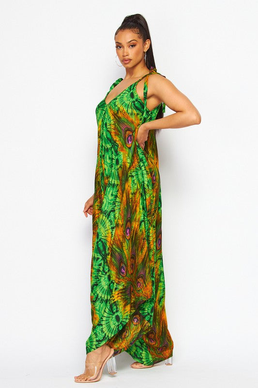 PEACOCK PRINT HAREM JUMPSUITS