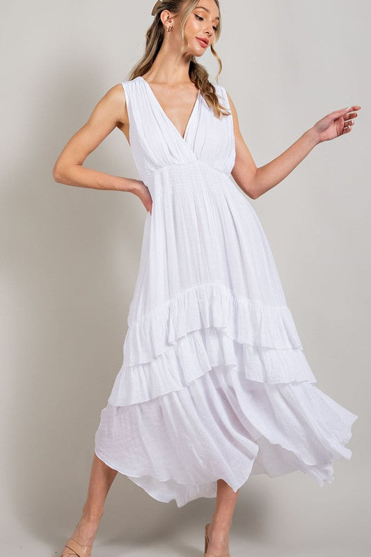 V NECK RUFFLE MAXI DRESS