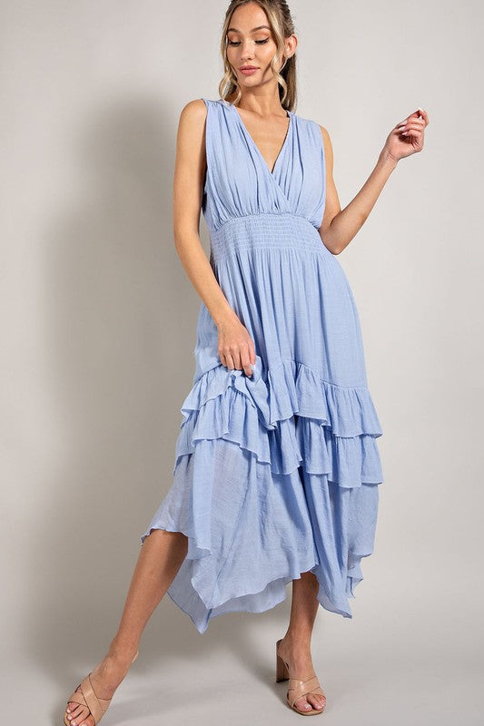 V NECK RUFFLE MAXI DRESS