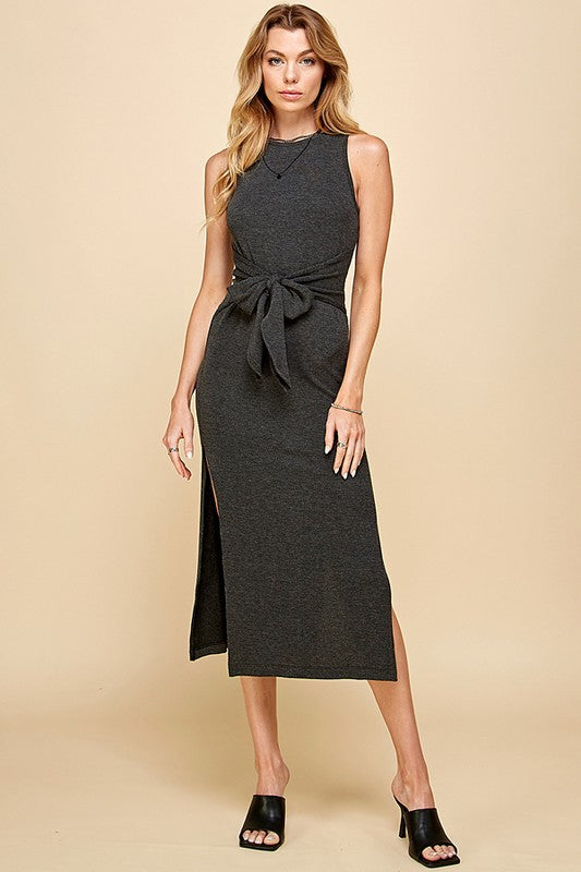 FRONT TIE  SLEEVELESS DRESS