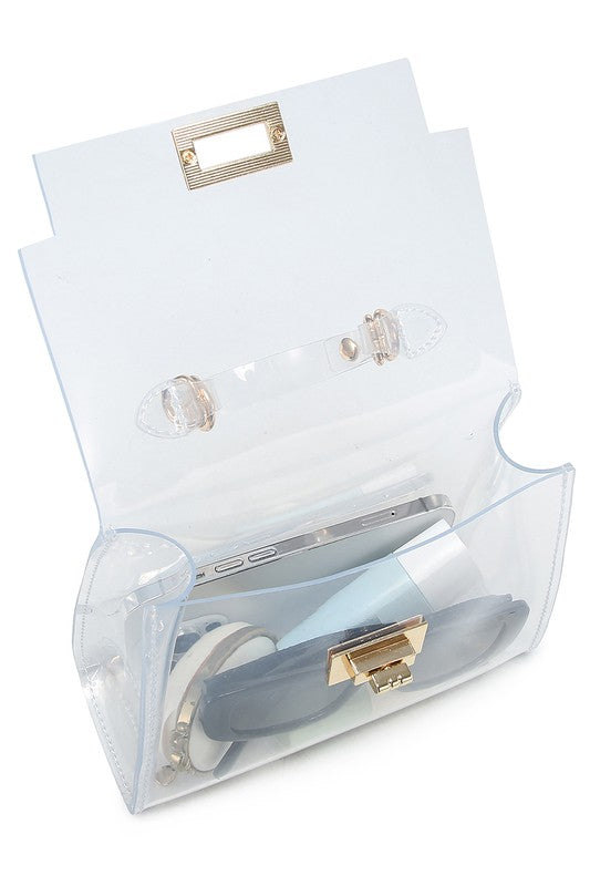 See Thru Clear Twist Lock Satchel Crossbody Bag