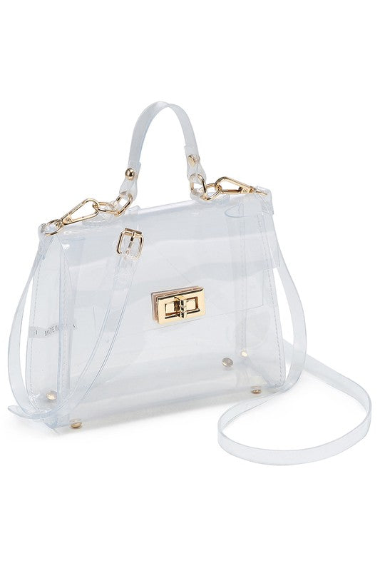 See Thru Clear Twist Lock Satchel Crossbody Bag