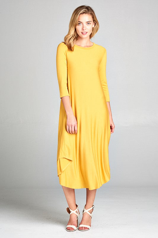 SOLID SWING CASUAL MIDI DRESS