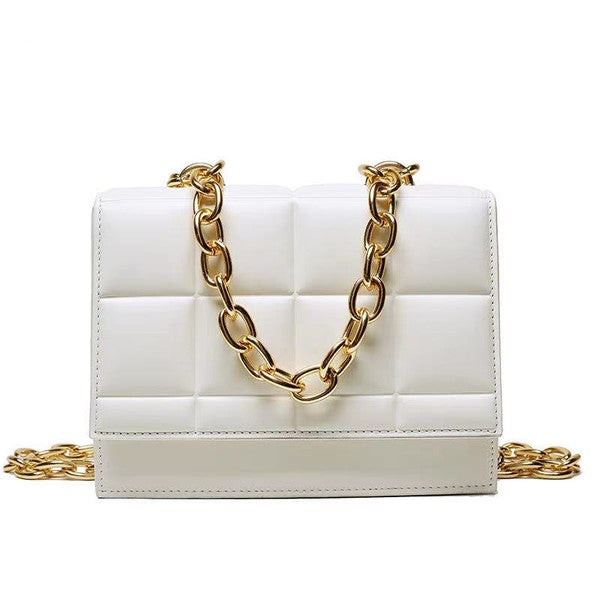 SQUARE QUILTED DESIGN CHAIN LINK HANDLE BAG