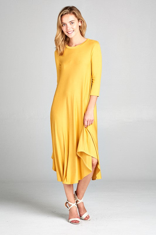 SOLID SWING CASUAL MIDI DRESS