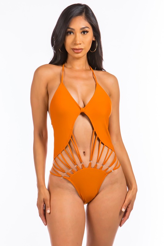 Solid Sexy String Hollow Out Monokini Swimsuit