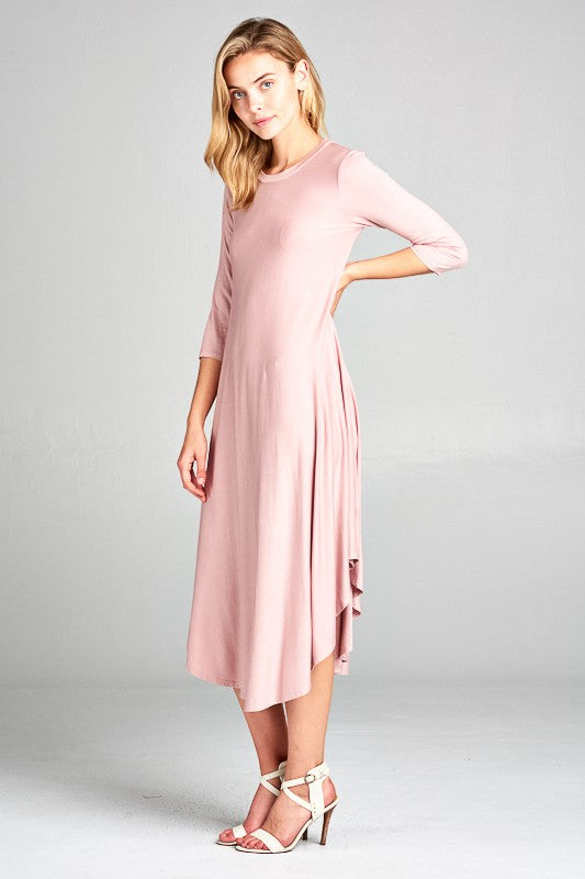 SOLID SWING CASUAL MIDI DRESS