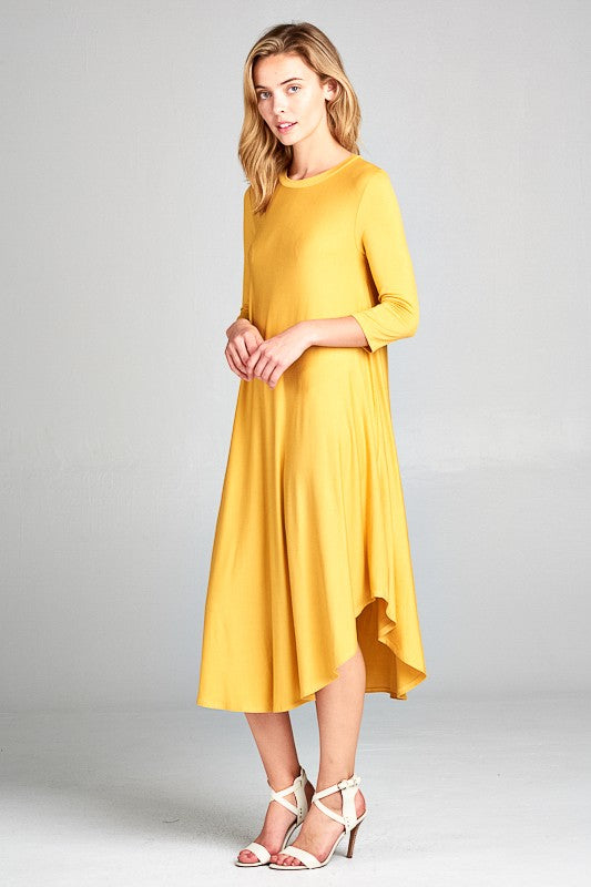 SOLID SWING CASUAL MIDI DRESS