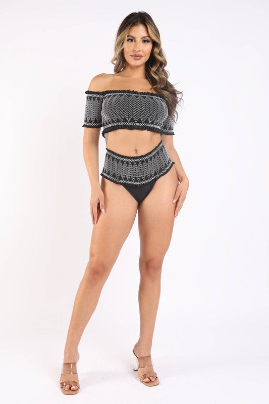 Embroidered smocking bikini