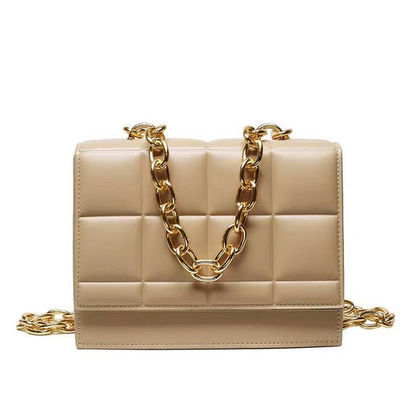 SQUARE QUILTED DESIGN CHAIN LINK HANDLE BAG