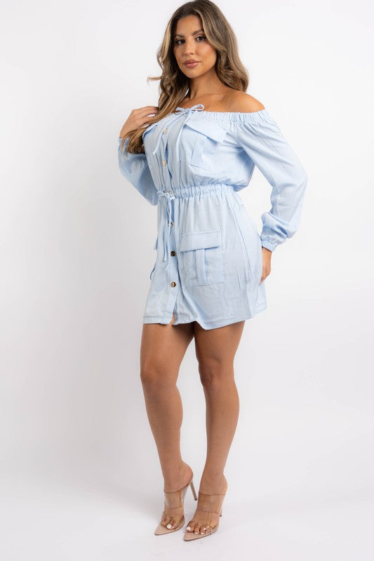 Off Shoulder Cargo Mini Dress