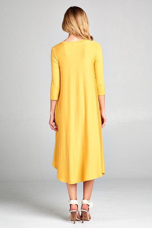 SOLID SWING CASUAL MIDI DRESS