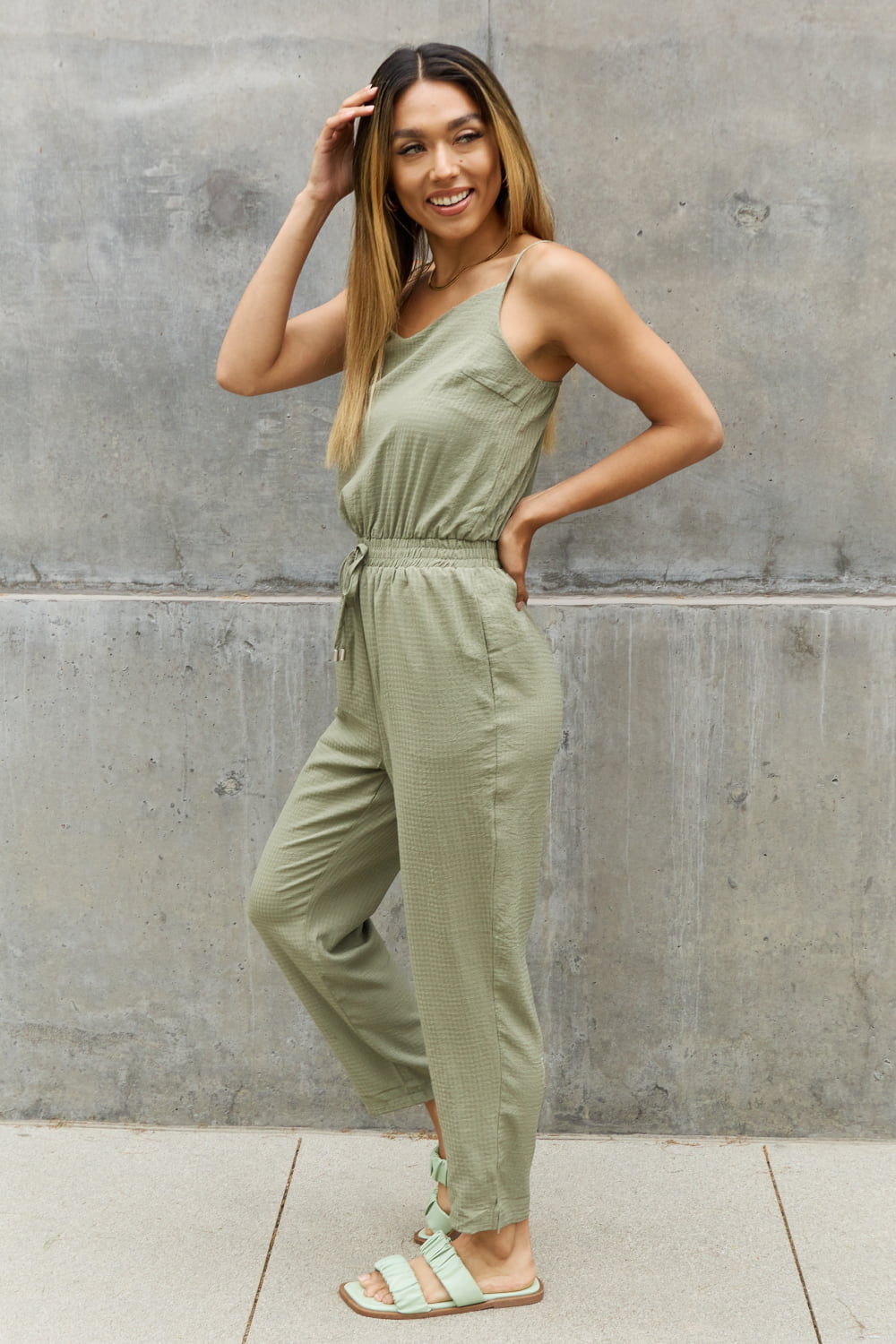 Sage Full Size Textured Woven Jumpsuit