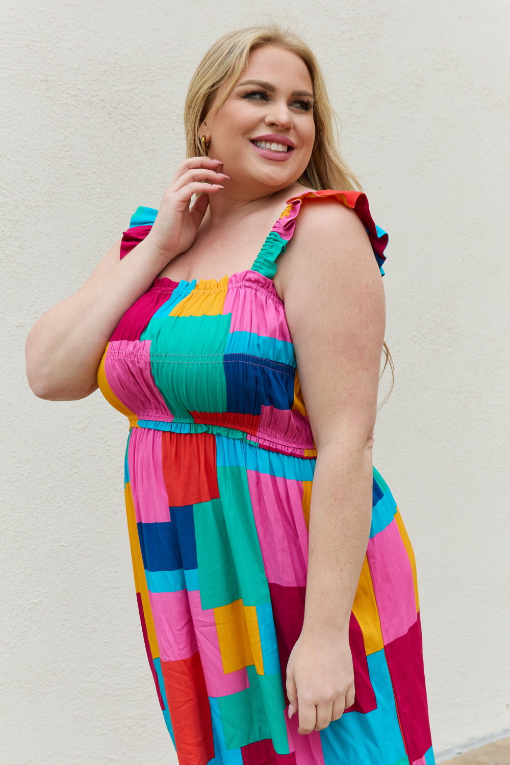 Multicolored Square Print Summer Dress