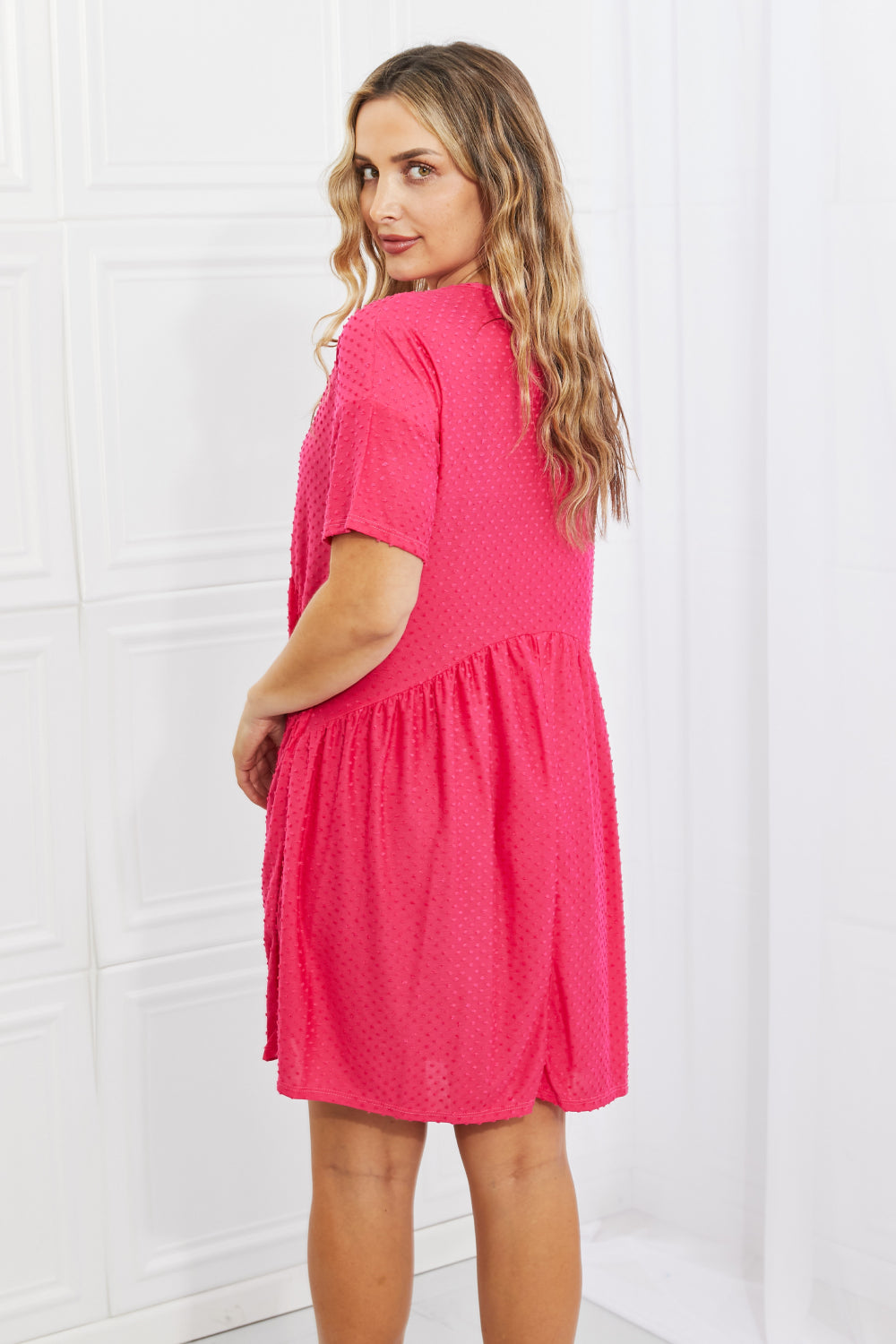 Fuchsia Swiss Dot Casual Dress in