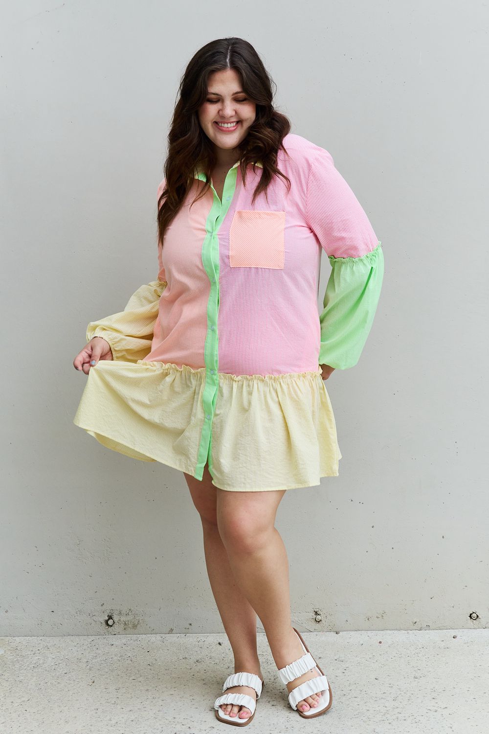 Flying Colors Full Size Colorblock Shirt Dress