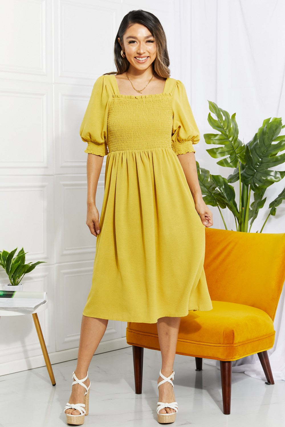 Full Size Love You Forever Square Neck Midi Dress